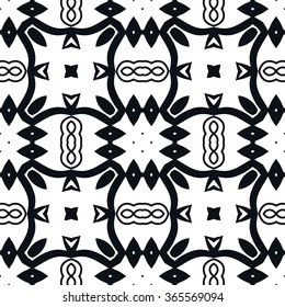 Black and white geometric background seamless pattern, repeating monochrome texture. Tribal ethnic ornament, vector illustration.