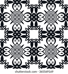 Black and white geometric background seamless pattern, repeating monochrome texture. Tribal ethnic ornament, vector illustration.