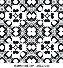 Black and white geometric background seamless pattern, repeating monochrome texture. Tribal ethnic ornament, vector illustration.