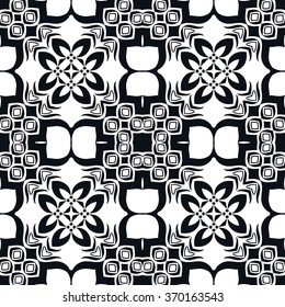 Black and white geometric background seamless pattern, repeating monochrome texture. Tribal ethnic ornament, vector illustration.