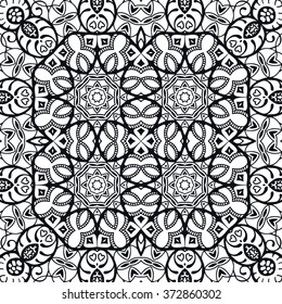 Black and white geometric background seamless pattern, repeating monochrome fabric texture. Tribal ethnic ornament, vector decorative graphic illustration