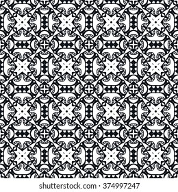 Black and white geometric background seamless pattern, repeating monochrome fabric texture. Tribal ethnic ornament, vector decorative graphic illustration