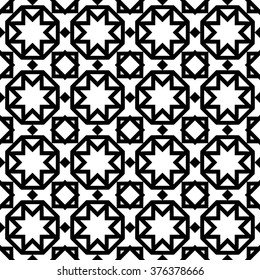 Black and white geometric background seamless pattern, repeating monochrome fabric texture. Tribal ethnic arabic, indian ornament, vector decorative graphic illustration