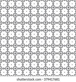 Black and white geometric background seamless pattern, repeating monochrome fabric texture. Tribal ethnic ornament, vector decorative graphic illustration