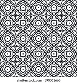 Black and white geometric background seamless pattern, repeating monochrome fabric texture. Tribal ethnic ornament, vector decorative graphic illustration