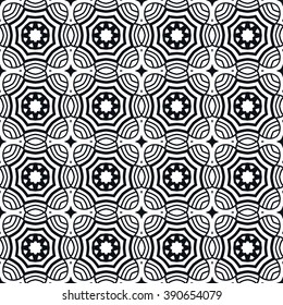 Black and white geometric background seamless pattern, repeating monochrome fabric texture. Tribal ethnic ornament, vector decorative graphic illustration