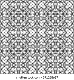 Black and white geometric background seamless pattern, repeating monochrome fabric texture. Tribal ethnic ornament, vector decorative graphic illustration
