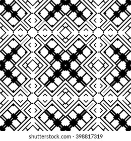Black and white geometric background seamless pattern, repeating monochrome fabric texture. Tribal ethnic ornament, vector decorative graphic illustration