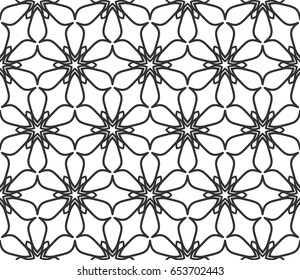 Black and white geometric background, seamless line pattern in arabian style. Repeating linear texture for wallpaper, packaging, banner, invitation, business card, textile fabric print