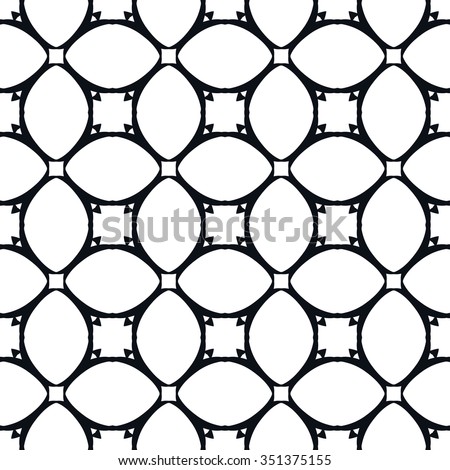 Black and white geometric background seamless pattern, repeating fabric texture, line art. Arabic, indian ornament, vector illustration.