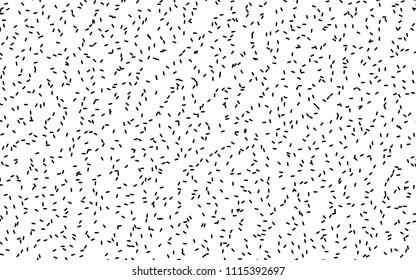 Black and white geometric background with small randomly scattered lines. Minimal design. Fashionable Memphis style of the 80's, 90's. Minimal design. Vector illustration Creative hipster pattern