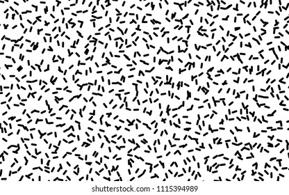 Black and white geometric background with small randomly scattered lines. Minimal design. Fashionable Memphis style of the 80's, 90's. Minimal design. Vector illustration Creative hipster pattern