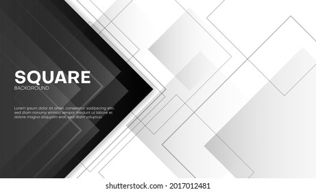 black and white geometric background with square shapes composition for banner, presentation, poster, cover, etc.