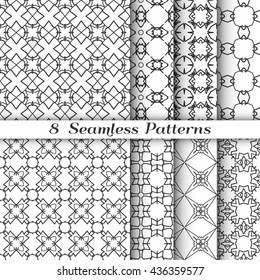 Black and white geometric backgrounds. Ethnic islamic arabic line pattern set. Islamic arabic ornament. Islamic geometry. Seamless vector in arabic style. Contemporary graphic design endless texture.