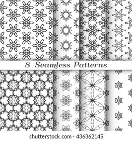 Black and white geometric backgrounds. Ethnic islamic arabic line pattern set. Islamic arabic ornament. Islamic geometry. Seamless vector in arabic style. Contemporary graphic design endless texture.