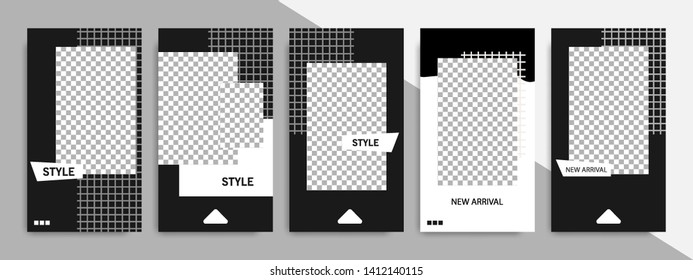Black and white geometric banner template for social media post. Minimal modern design background vector illustration