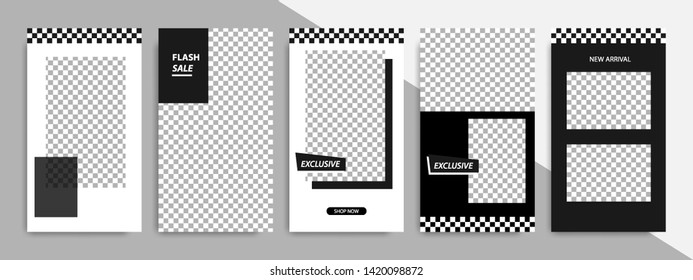 Black and white geometric banner template for social media stories square post. Minimal modern design background vector illustration