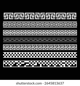 Diseños de borde geométricos en blanco y negro establecen patrones clave griegos