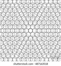 Black and White Geometric Cellular Pattern. Abstract Monochrome Grid with Hexagon. Graphic Style for Print. Vector. 3d Illustration