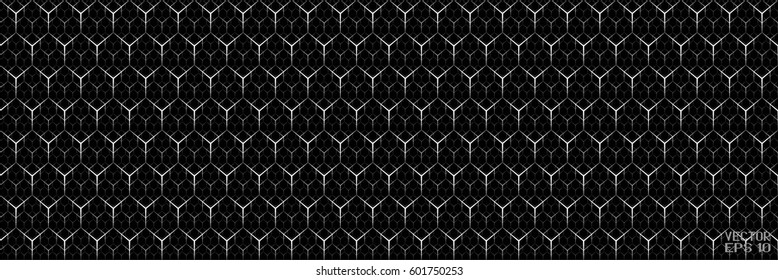 Black and White Geometric Cellular Pattern. Abstract Monochrome Grid with Hexagon. Graphic Style for Print. Vector. 3D Illustration