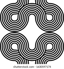 Black, white geometric circle linear impossible background seamless pattern. Modern vector illustration for greeting card, cover, flyer, wallpaper. Abstract texture ornament design, repeating tile