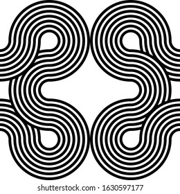 Black, white geometric circle linear impossible background seamless pattern. Modern vector illustration for greeting card, cover, flyer, wallpaper. Abstract texture ornament design, repeating tile