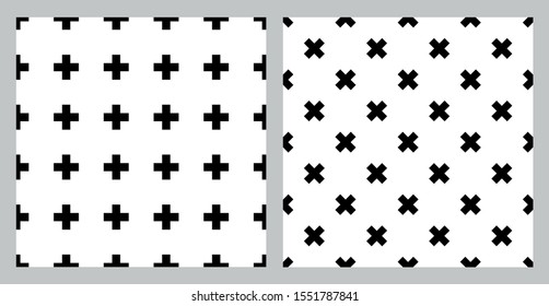 black and white geometric cross seamless pattern on background, vector