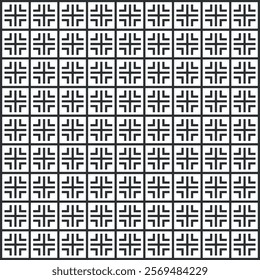 black and white geometric cross tile pattern with seamless repetition