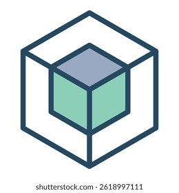 Black and white geometric cube icon on a white background. Suitable for a variety of design purposes including busines