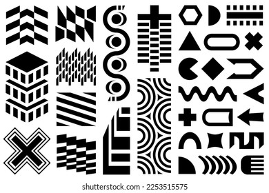 Black and white geometric design elements. Memphis set, abstract halftone flat shapes for your design projects.