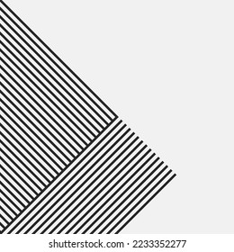 Black and white geometric design. Multidirectional hatching of adjacent geometric shapes. Isosceles triangle shaded with slanted lines. Adjacent trapezoid hatched perpendicular to triangle's hatching.