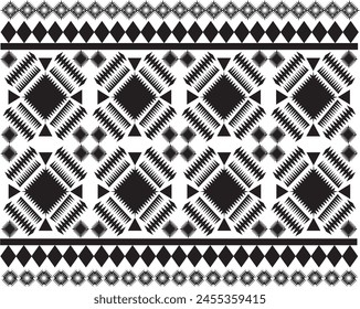 Black and White Geometric Ethnic Oriental Seamless Pattern Traditional Design Background Carpet, Wall paper, Clothing, Wrapping, Batik, Fabric, Vector, Illustration, Embroidery, Style