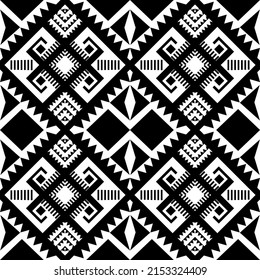 Black and white geometric ethnic seamless pattern design for wallpaper, background, fabric, curtain, carpet, clothing, wrapping.