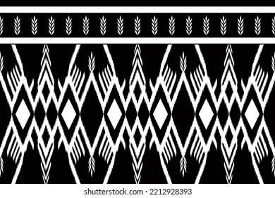Black and white Geometric ethnic seamless pattern ikat art embroidery style design for wallpaper, background, fabric, curtain, carpet, clothing, wrapping paper