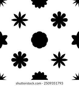 Black and white geometric floral shapes seamless pattern, abstract minimalistic flowers. Good for textile print, web, creative projects or wrapping paper