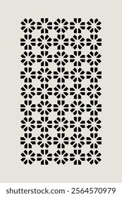 Black and white geometric flower background  inspired by the Midcentury modern design style. Graphical illustration for a unique wall decor, textiles and interior design.