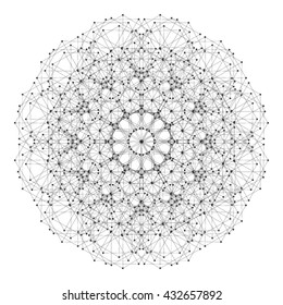 Black and white geometric form with connected lines and dots.  Vector illustration.