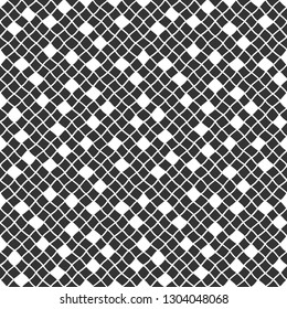Black and white geometric fragment seamless repeat vector pattern. Uneven, doodle style diagonal square, hand drawn rhombus chaotic texture. Mosaic tile monochrome background.