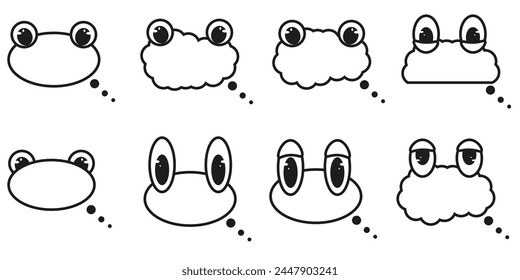 Marco geométrico en blanco y negro con ojos divertidos. Conjunto de formas de cuadro de texto de silueta animal en blanco. Diseño Trippy Speech Balloons. Ilustración vectorial puede utilizar el Web de redes sociales Diseño de chat. EPS 10	