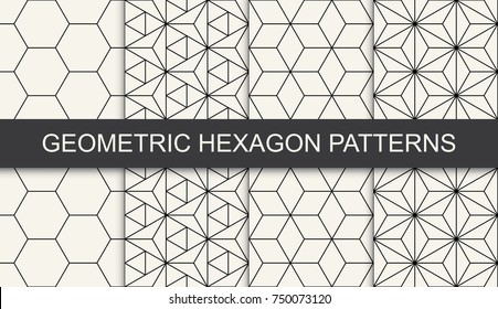 Black And White Geometric Hexagon Pattern Set