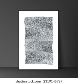 Black and white geometric interior artwork. The artwork has a modern and abstract style that creates contrast and balance.