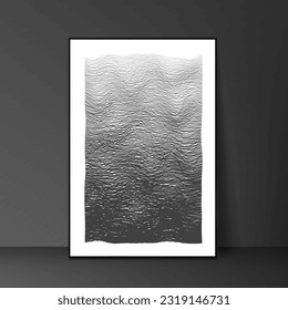 Black and white geometric interior artwork. The artwork has a modern and abstract style that creates contrast and balance.