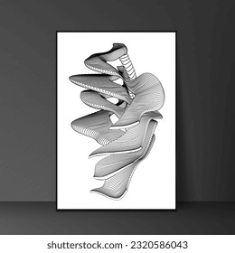 Schwarz-Weiß-Innenarchitektur. Das Kunstwerk hat einen modernen und abstrakten Stil, der Kontrast und Ausgewogenheit schafft.
