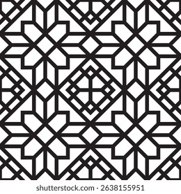 Black and White Geometric Interlocking Line Art Pattern for Modern Design