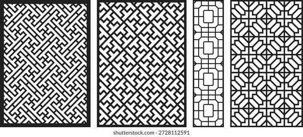 Black and white geometric jali pattern with intricate latticework