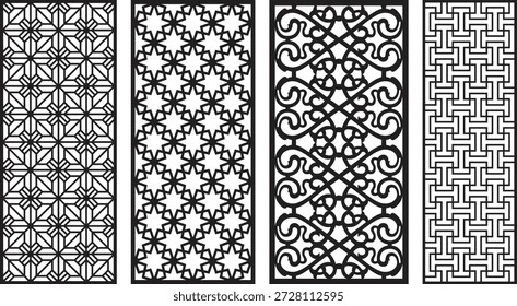 Black and white geometric jali patterns with intricate