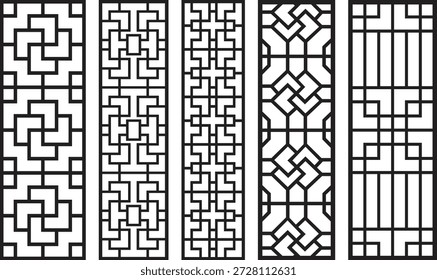 Black and white geometric jali patterns with intricate lattice