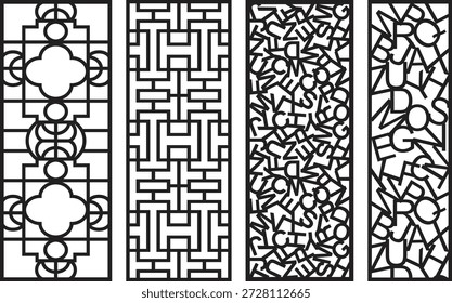 Black and white geometric jali patterns with intricate