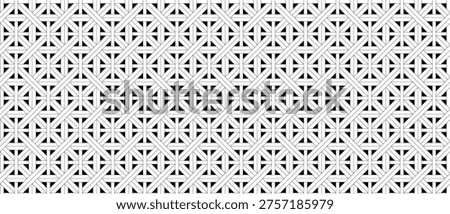 Black and white geometric lattice pattern with interwoven diagonal lines. Seamless basket weave texture with repeating grid design. Monochrome decorative background.