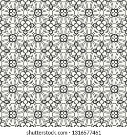 Black and white geometric line background, doodle seamless pattern. Monochrome repeating texture for textile fabric or paper print. Tribal ethnic ornament, vector decorative graphic illustration